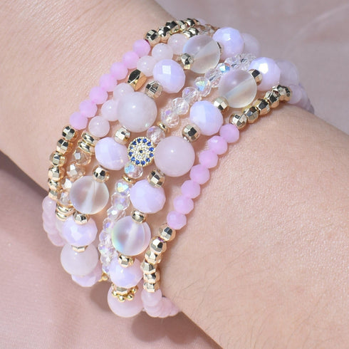 Rose Quartz, Evil Eye Bracelet Set